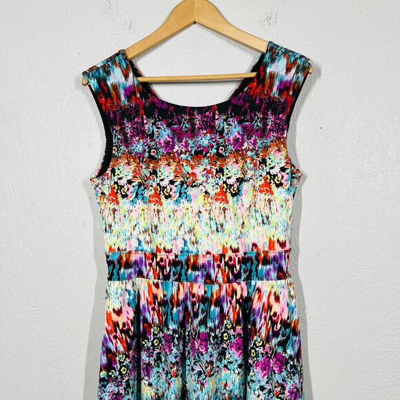 Cynthia Rowley Stretch Fit & Flare Dress Mod Floral Print Bright Scoop - 10 - Picture 3 of 4